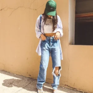 Cool Blue Open Knee Straight Leg Jeans