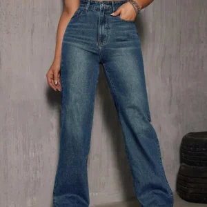 Wash Out Indigo Blue Tailored Straight Leg Jeans