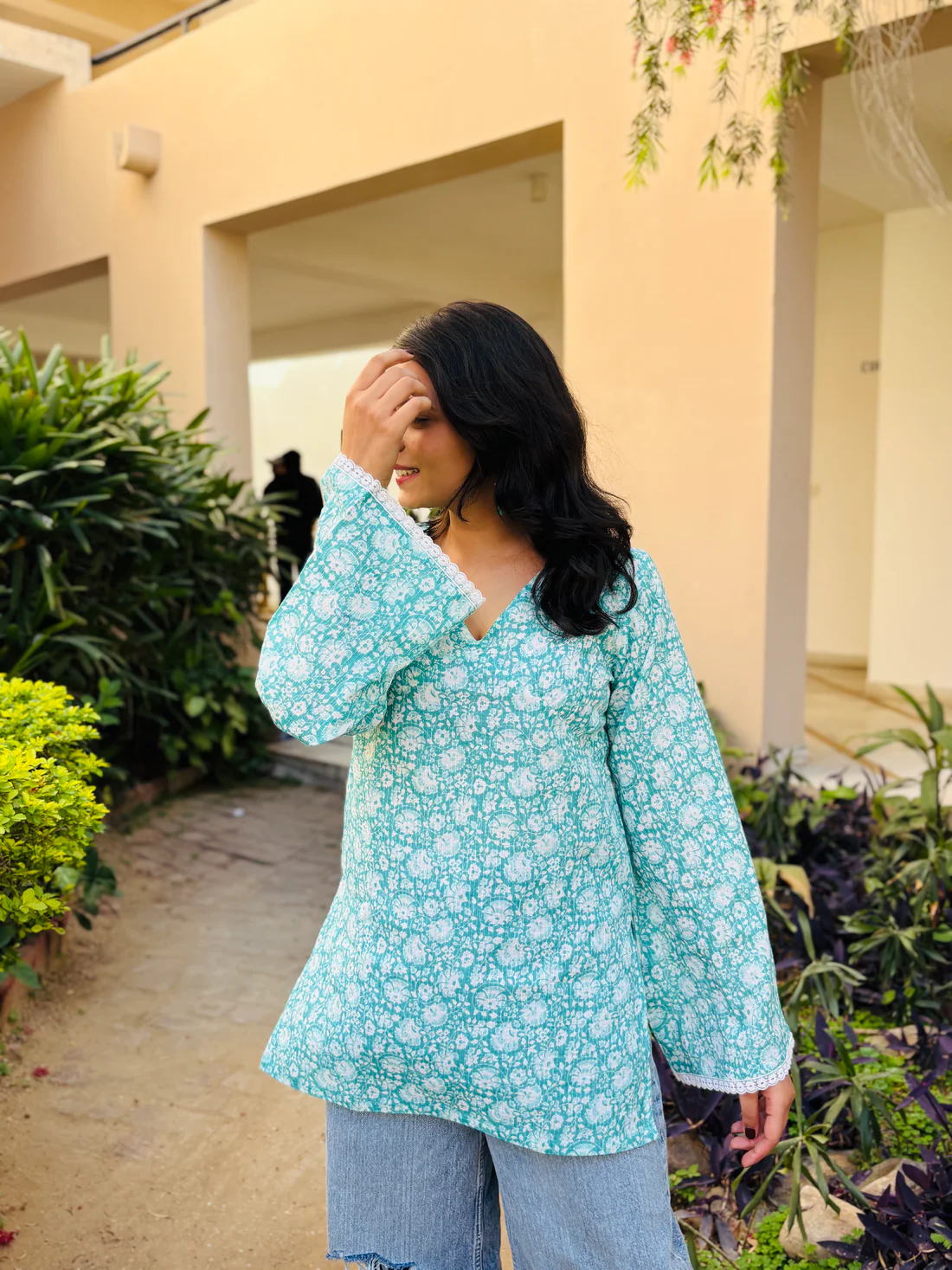 Meher Kurti (Sky Blue Handblock ) - Image 3