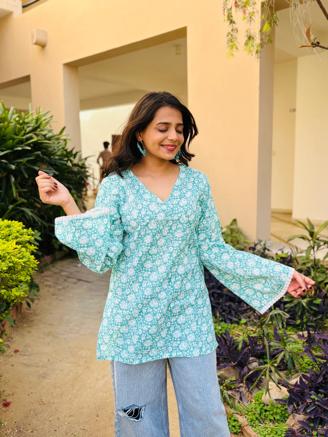 Meher Kurti (Sky Blue Handblock )